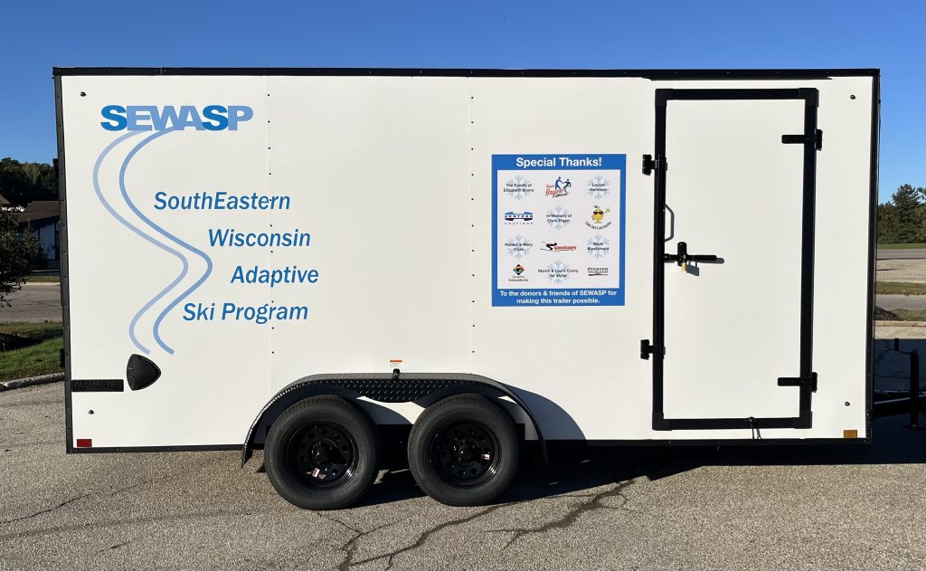 Photo of new SEWASP trailer for 2025-2026 wtih SEWASP logo and "Special Thanks!" donor panel